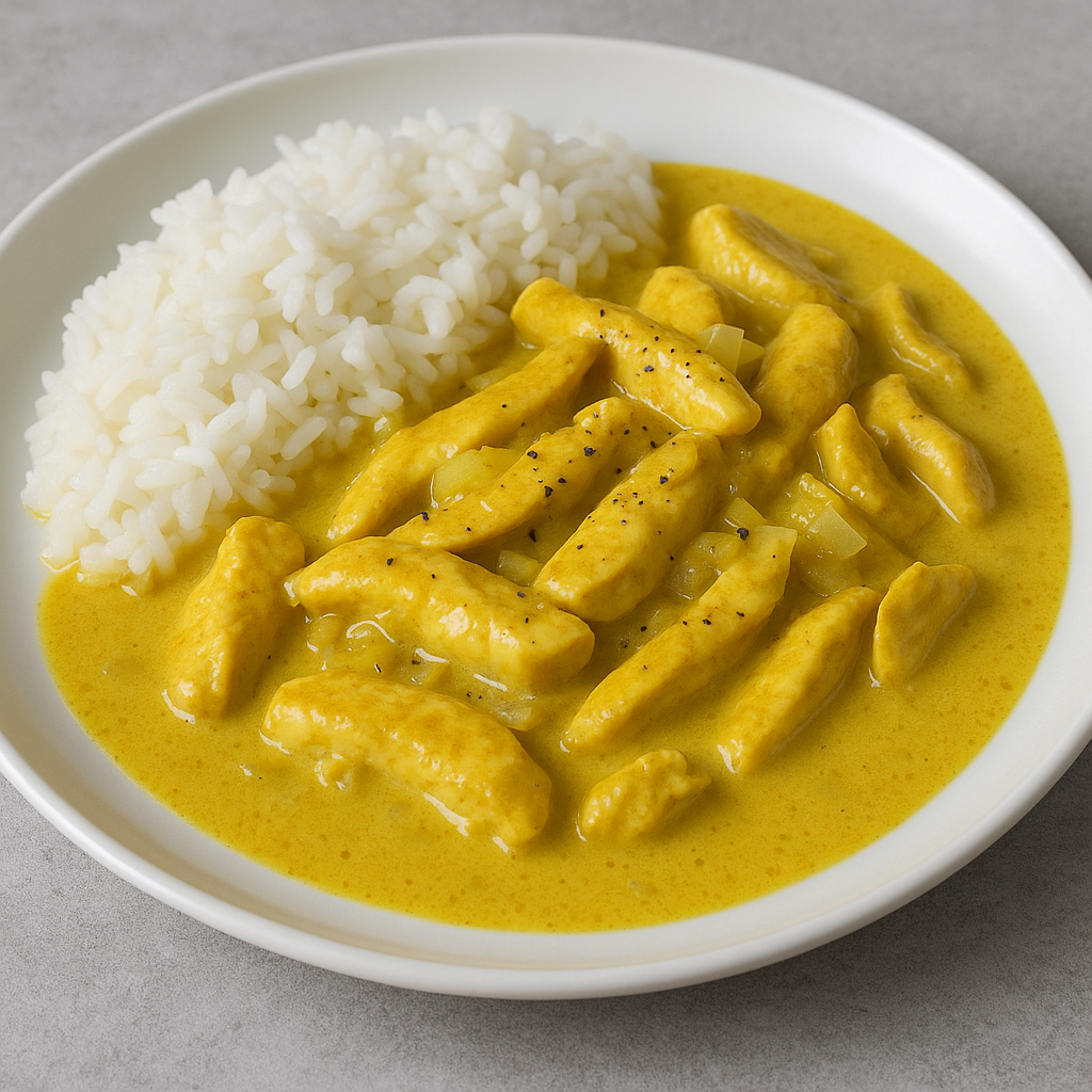 Kuřecí nudličky s kokosovým mlékem a curry
